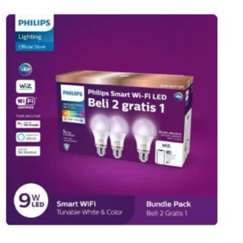 (PROMO 2+1) LAMPU PHILIPS BULB 9W 16 JUTA WARNA BISA DIKONTROL LEWAT HANDPHONE
