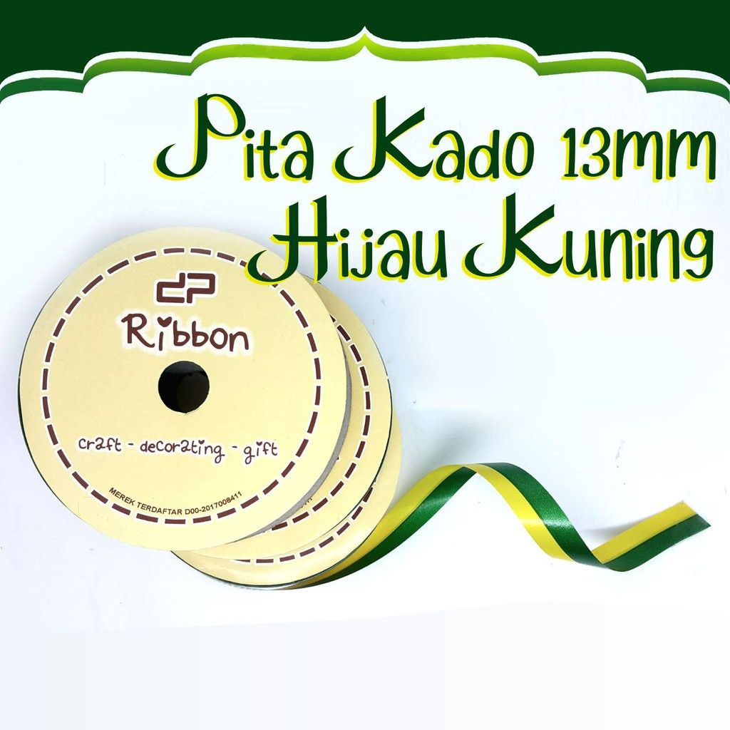 

Pita Kado HIJAU - KUNING 1.3cm Ribbon 13mm x 14m Lebaran Ketupat Idul Fitri 0.5" 1/2