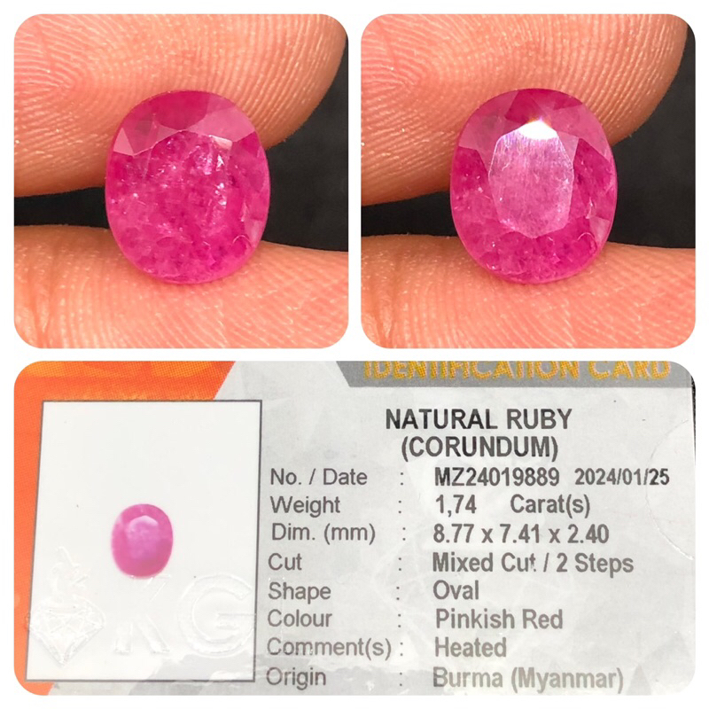 Natural Pinkish red ruby burma KGL lab