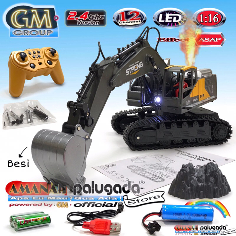 GM-689-710 RC Truck Skala 1:16 Beko Alloy Asap 2.4GHz 12CH Auto Demo LED Suara Manual Swing Excavato