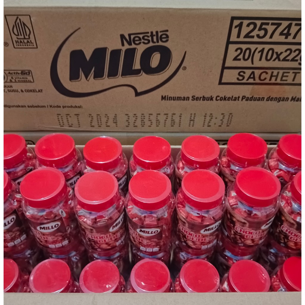 

Hazelnut Milo/Millo Cube Lokal 1 Dus/Karton (Per Dus isi 42 Toples, Per Toples Isi 50 Cube)