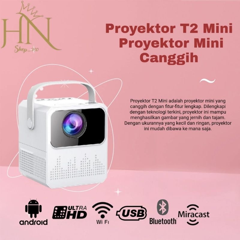 proyektor android T2 MINI paket hub hp 8000 lumens 1080P FHD proyektor portable support, untuk menga