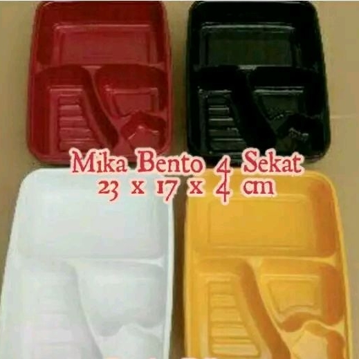 (ISI 25PCS) Mika Bento 4 Sekat Kuning/ Box Bento/ Mika Lunch Box/ Tray Bento