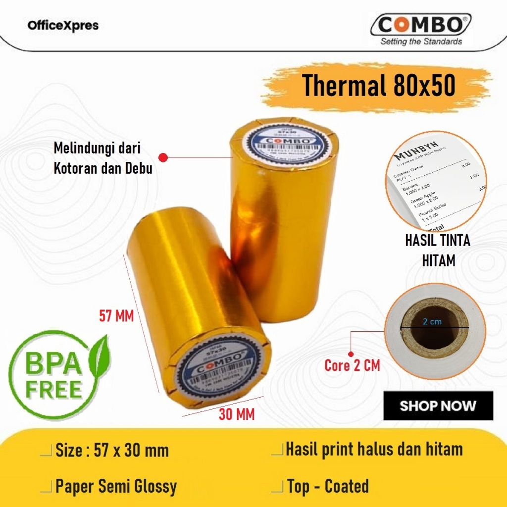

Kertas Struk Kasir / Kertas Thermal 57x30 / Kertas Kasir Roll Combo