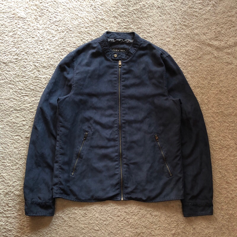 ZARA MAN Suede Jacket Dark Navy Original Preloved Jaket ZARAMAN Leather Kulit Suede  Size L (66x56) 