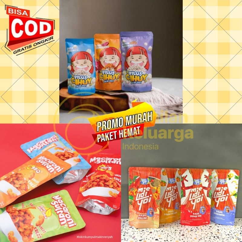 

FLASH TIME! ~ PAKET HEMAT GET 3 PCS Camilan Cekelin Mie Lidi Yoi, Macaroni Sultan, Pilus Cihuy Camilan Renyah 50G