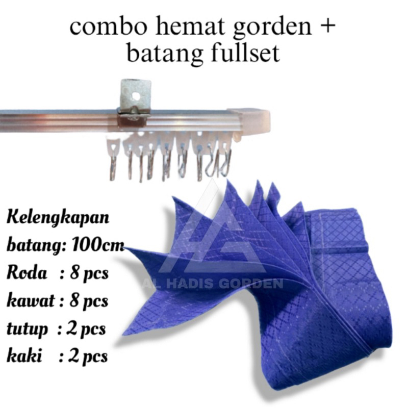 gorden plisket 1 set lengkap batang gorden 1 meter fullset tinggal pasang gorden sido polos