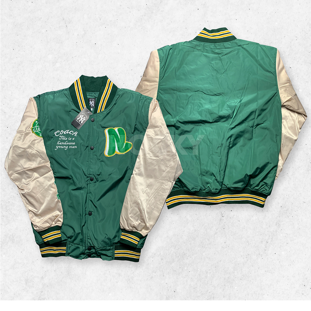HOCKY Black Varsity Baseball Jacket N 24 Green Cream Original Series Full Bordir Embroidery For Unis