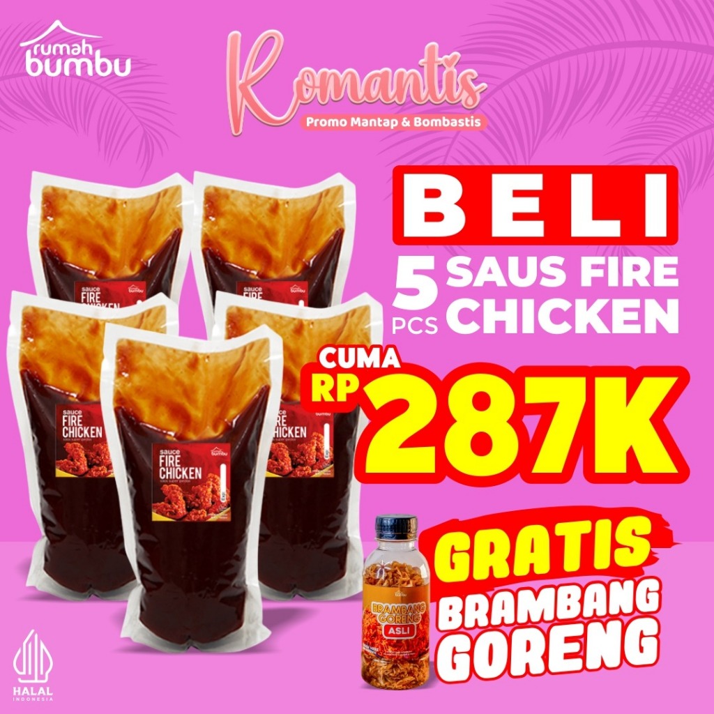 

Promo saus pedas ala rechesee saos fire chicken 5kg gratis brambang goreng