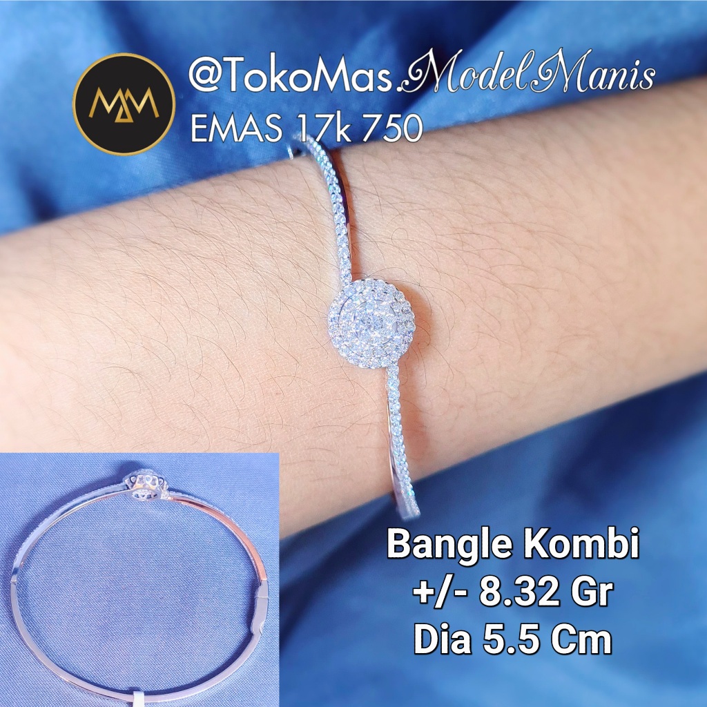 Gelang Bangle Diamond Looks Bulat Emas Putih 750 kadar 17k