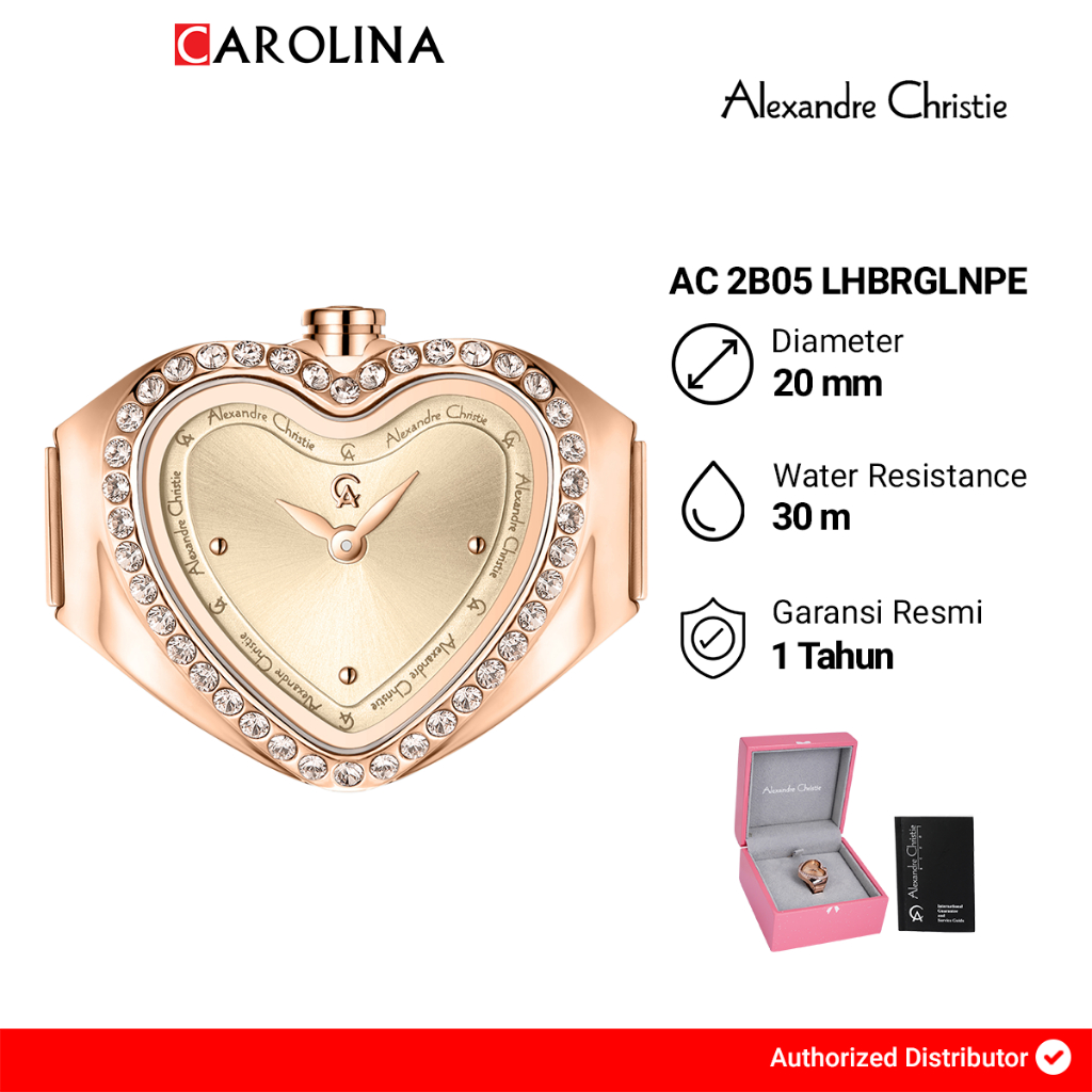 Jam Tangan Ring Wanita Alexandre Christie AC 2B05 LHBRGLNPE Gold Dial Stainless Steel Strap