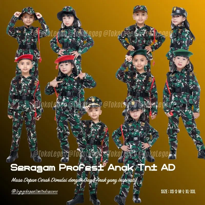 Baju Seragam Profesi Anak Anak Tni AD 'Fullset + PDL Shoes'