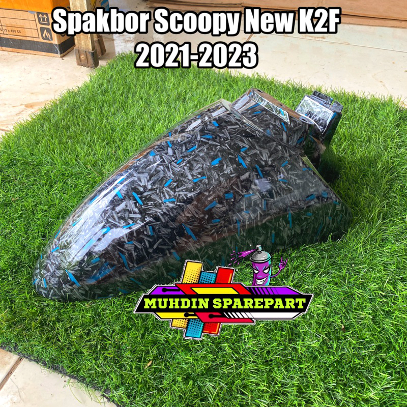 Spakbor depan scoopy new K2F carbon forged biru 2021 sampai 2023
