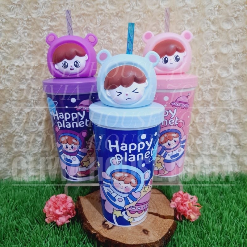 Tumbler Astronot Plastik Ada Sedotan Tempat Minum Astronauts Plastik BPA Free