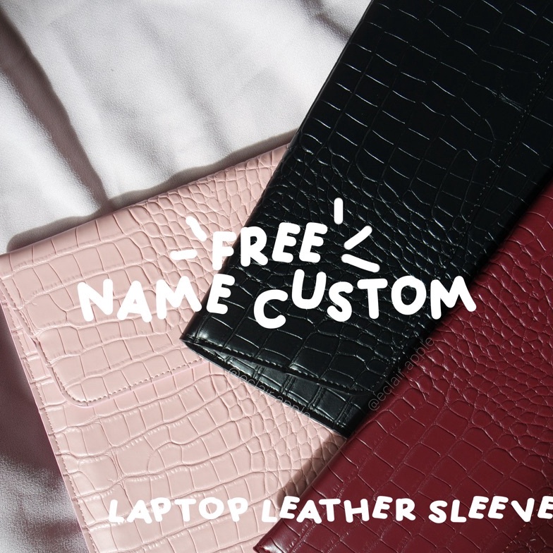 KODE O42B Leather Sleeve Sarung Tas Laptop Coklat Maroon Hitam Black wine Lilac blue mint grey croco