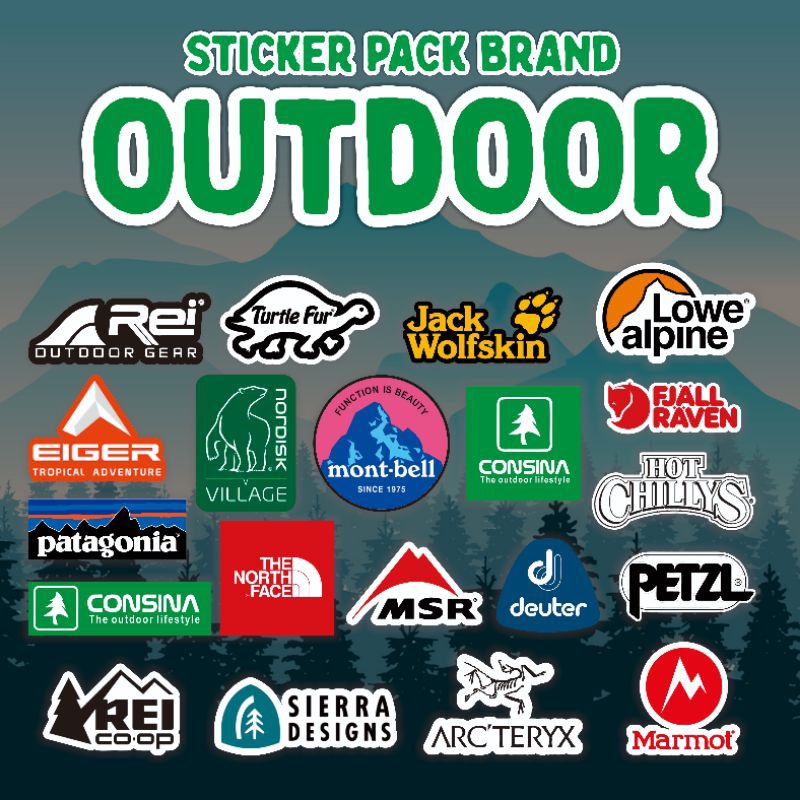 

Stiker Pack 20pcs Outdoor Brand Hiking Mendaki Eiger Consina