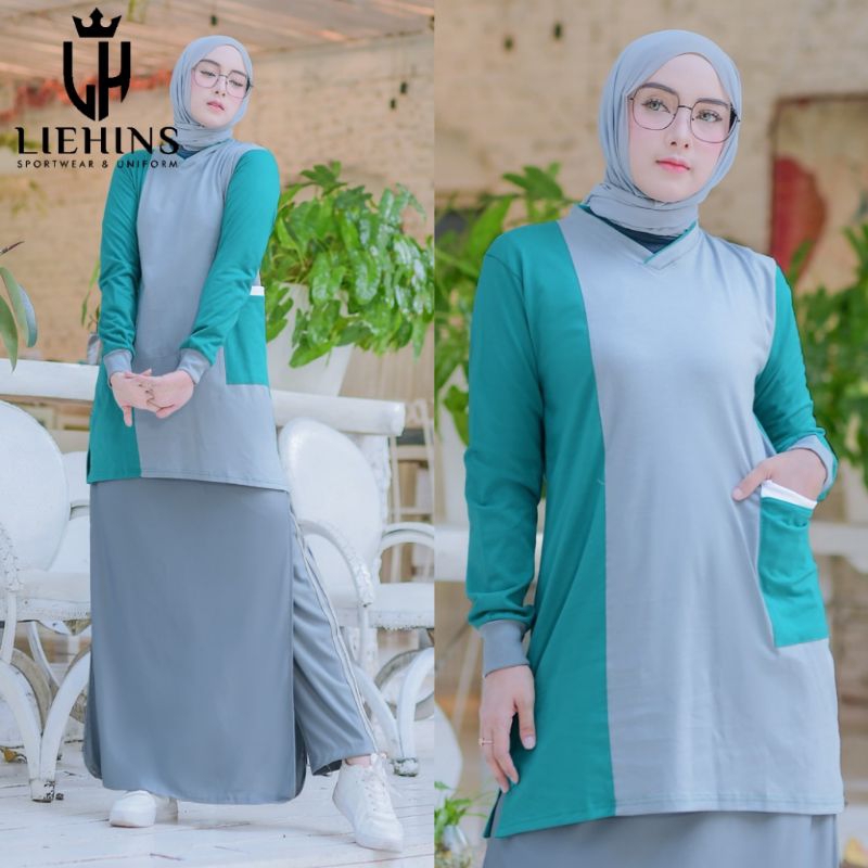 (BAJU SETELAN ROK) setelan olahraga tunik muslimah wanita rok/rocela