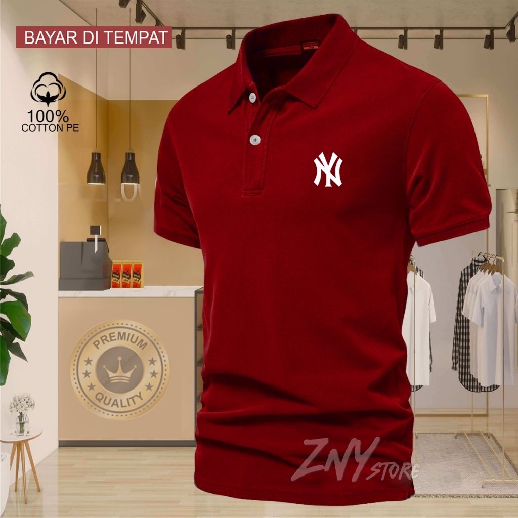 COD T-shrit POLO kerah NY Logo Putih Baju Kaos Kerah Dewasa Shirt / Kaos Wangki Pria Polo / Kaos Ser