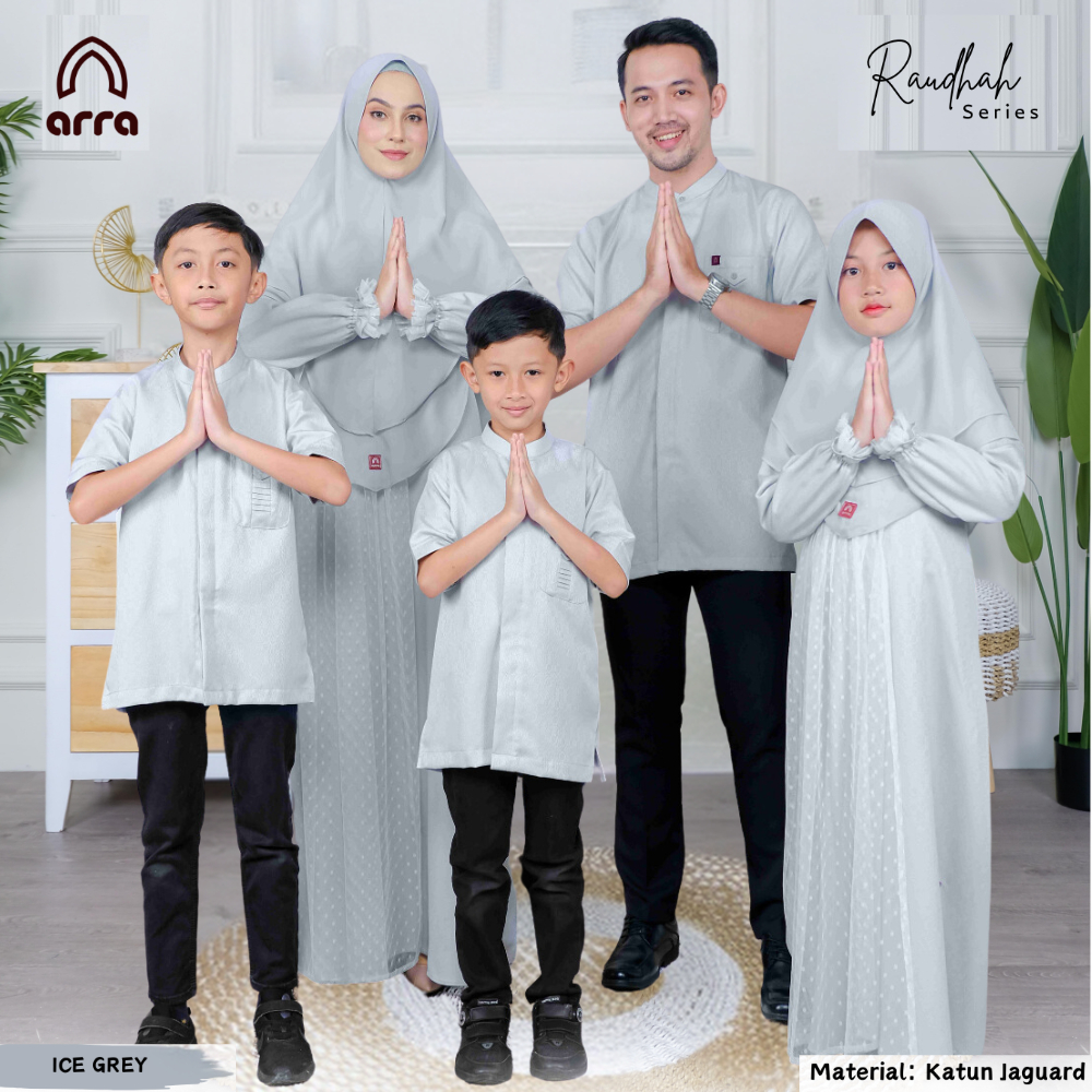 ARRA - Sarimbit Keluarga 2024 Lebaran Premium Series Raudhah Ice Grey By Arra Baju Couple Keluarga L