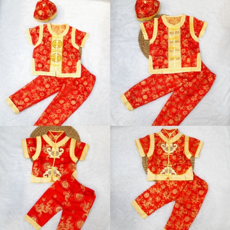 Setelan Cheongsam / imlek motif naga anak laki - laki umur 1 - 10 Tahun.