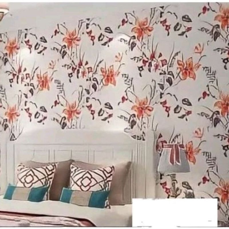 Wallpaper Sticker Dinding Linen Foam EMBOS Roll Mutif Bunga Alumunium Foil Walpaper