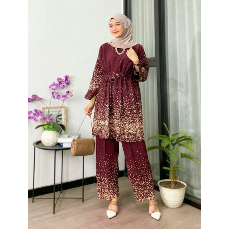 One Set Tiedye Tunik Ld120 Setelan Tunik Rayon