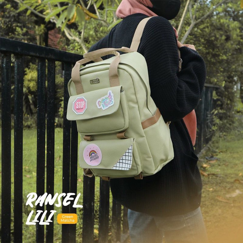 Ransel Lili Matcha Green Rumah Warna tas sekolah tas kerja tahan air