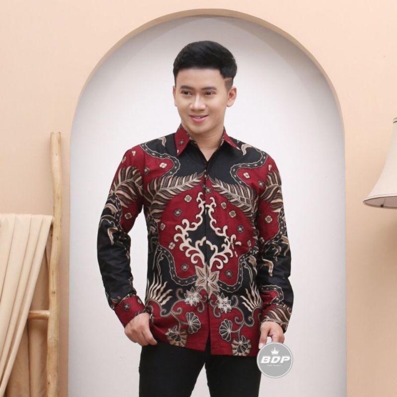 Kemeja batik pria lengan panjang motif kenzo