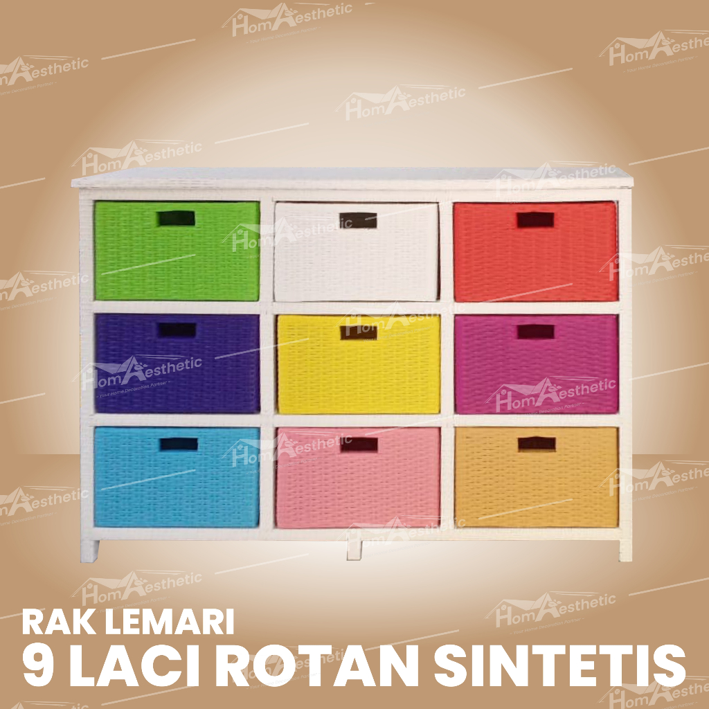 Rak Lemari Laci Rotan Sintetis 9 laci