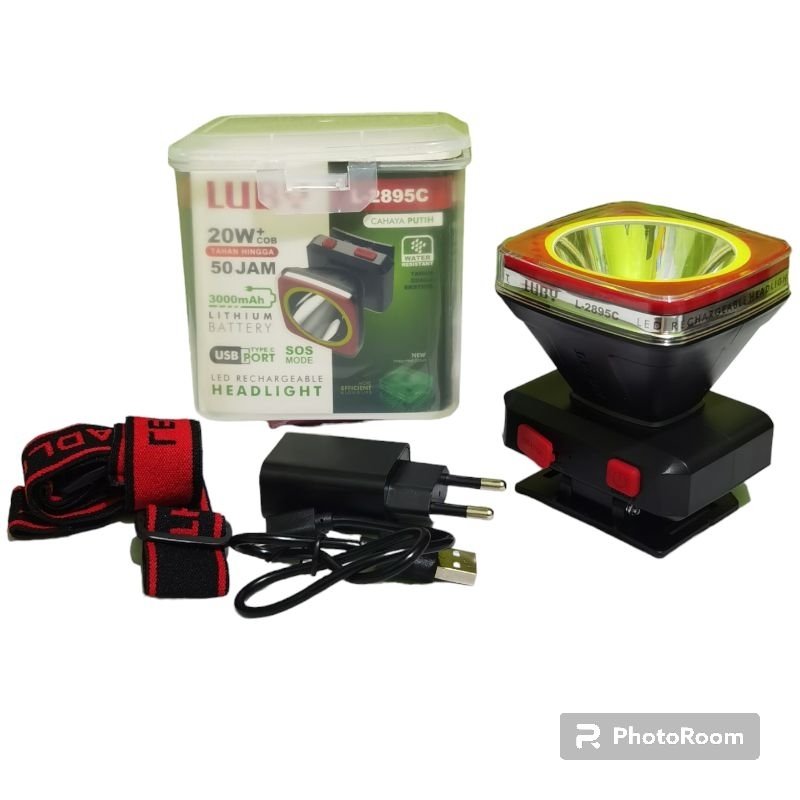 Senter Kepala Luby 20W + COB tipe L-2895C ll Senter Kepala Cas ll Best seller