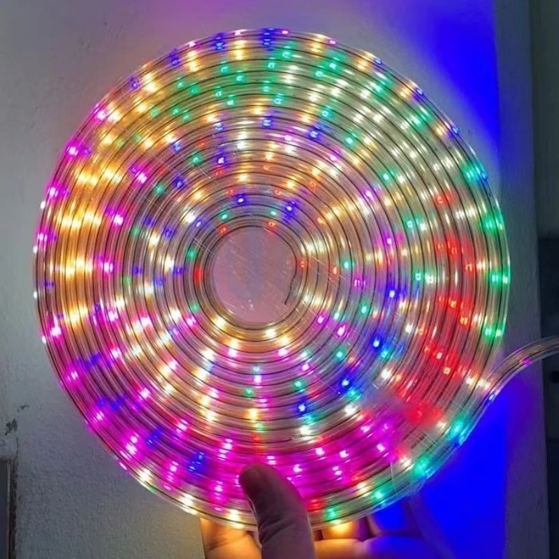 Lampu Led Strip Selang RGB running  8meter 220v  + soket listrik