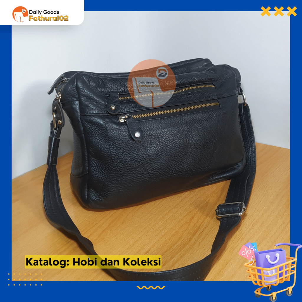 Tas Papirut Wanita Selempang Kulit Asli Original Garut Preloved Ukuran M - HItam