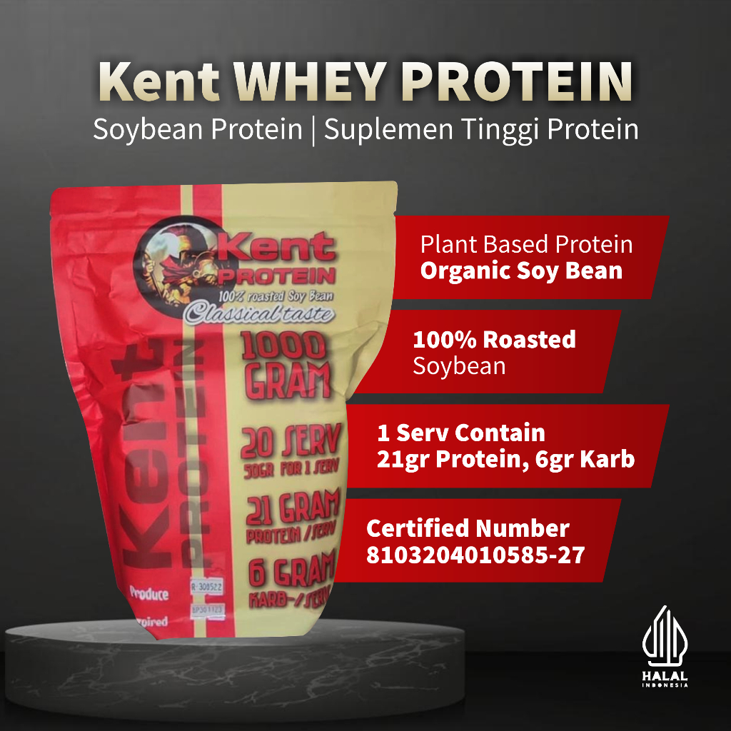 Kent Whey Protein 1000gr - Soy Protein 100% Bubuk Kedelai - Suplemen Kebugaran  Tinggi Protein