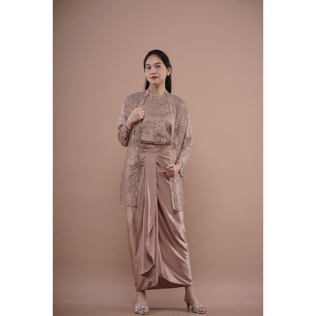 RJ5 Setelan 3 In 1 Outer Organza Rok Pola (AMEENA) Lilit Silk Wanita Muslim