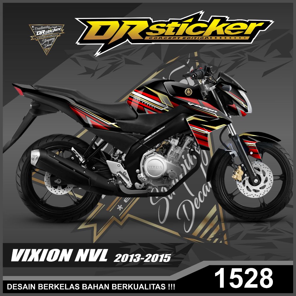 Decal Sticker Vixion NVL - Motif Racing Team Series Warna Merah list gold