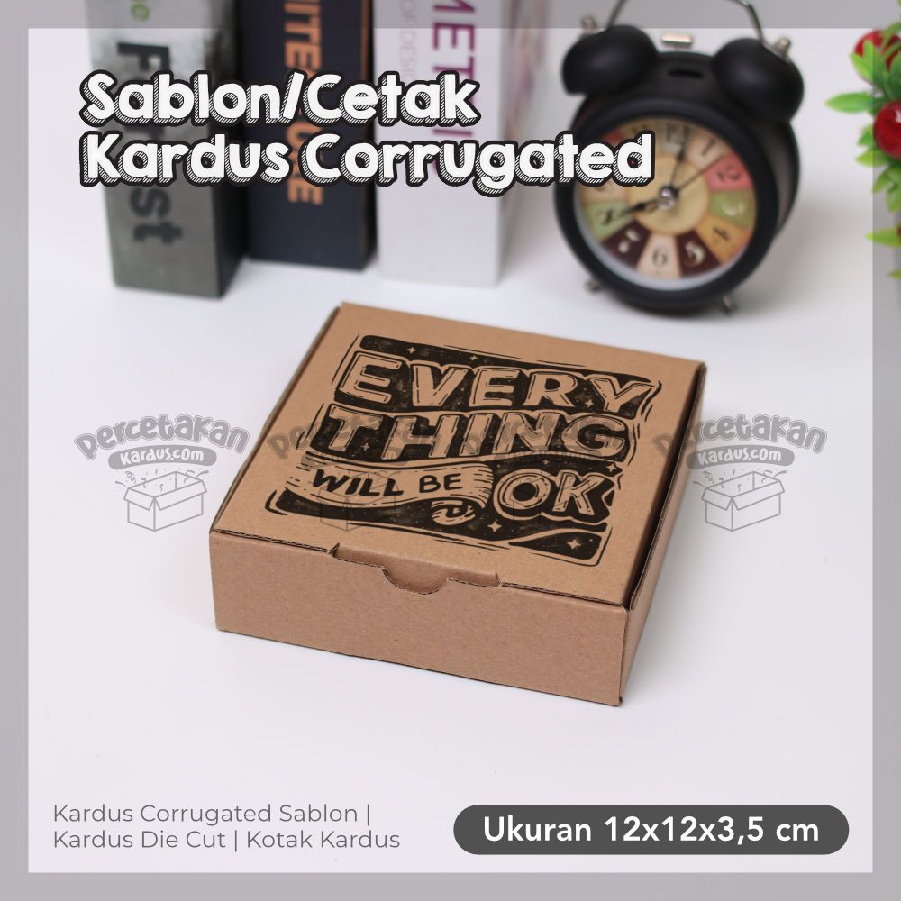 

Sablon / Cetak Kardus Corrugated 12x12x3.5 CM | Die Cut | Kotak Karton | Box Packing Souvenir Pizza