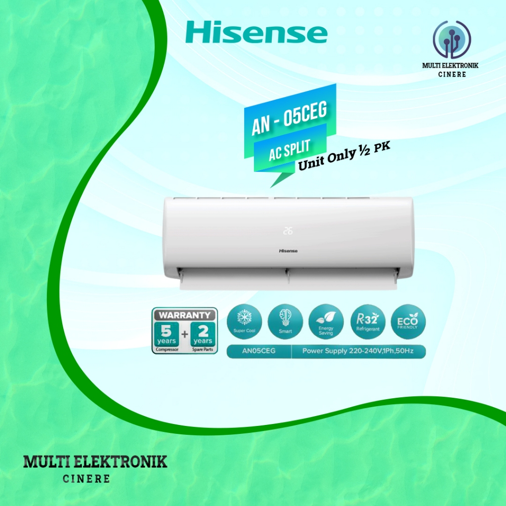 HISENSE AC SPLIT 1/2 PK AN 05CEG STANDARD WHITE AN - 05CEG