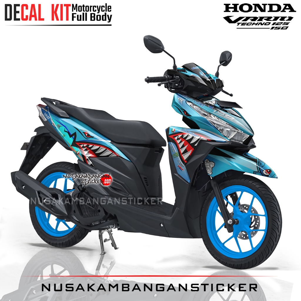 Decal Stiker All New Vario 125-150 Click Shark Biru Sticker Full Body