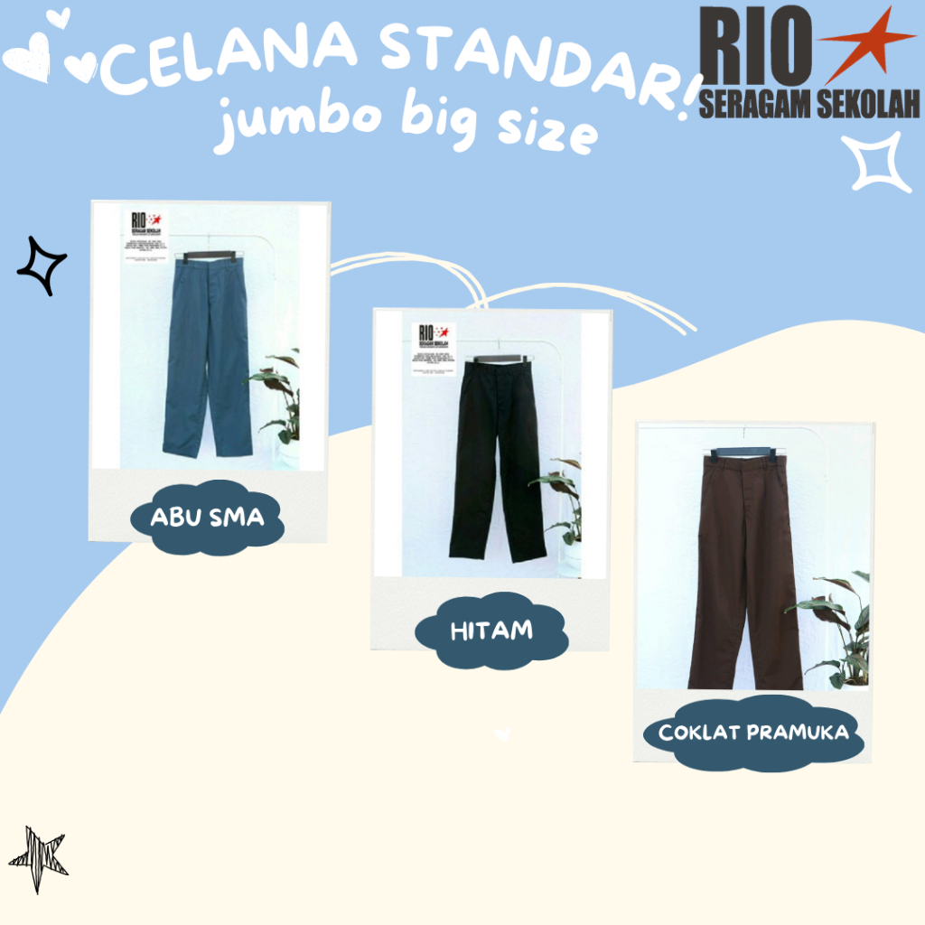 CELANA SMA BIG SIZE, JUMBO, SERAGAM ABU, SERAGAM SEKOLAH SMA, CELANA SERAGAM SMA LAKI LAKI,