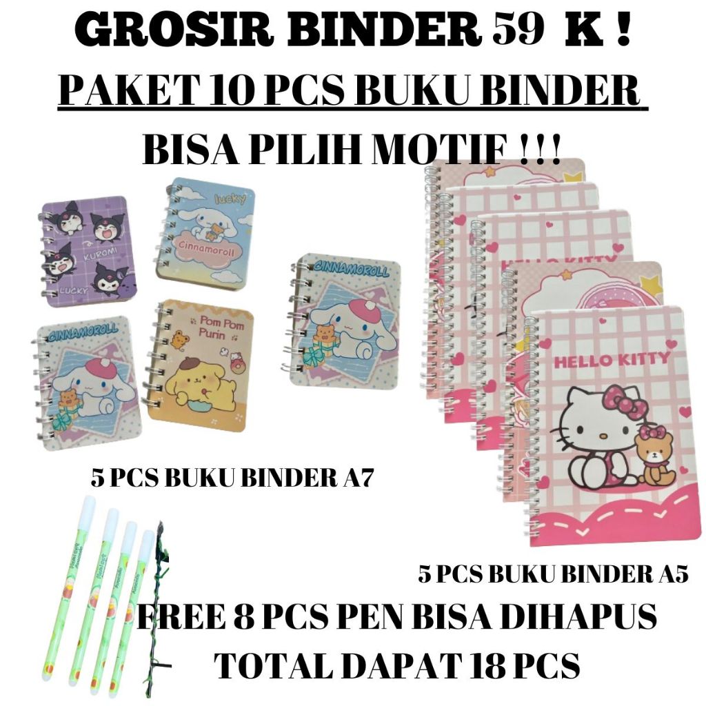 

GROSIR BINDER 10 PCS HANYA 59K BISA PILIH SENDIRI DI LIVE COD RESELLER GROSIRAN | 5 PCS BINDER A 5 | 5 PCS BINDER A7 | 8 PCS PULPEN BISA DIHAPUS