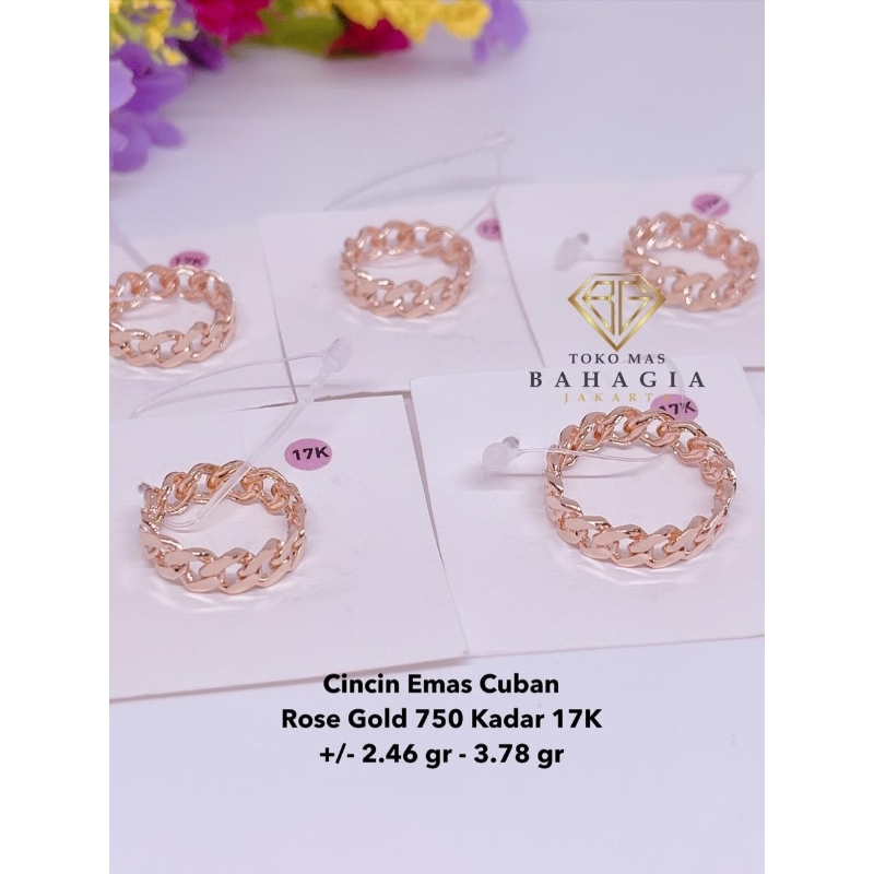 Cincin Emas Cuban Rose Gold 750 Kadar 17K
