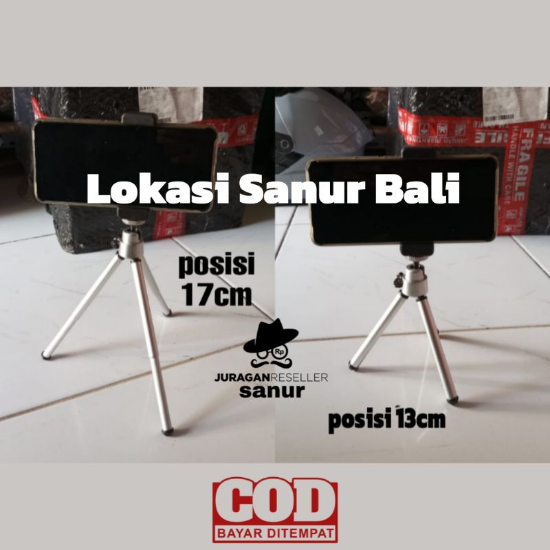 Mini tripod alumunium dan holder hp hanya cocok horizontal