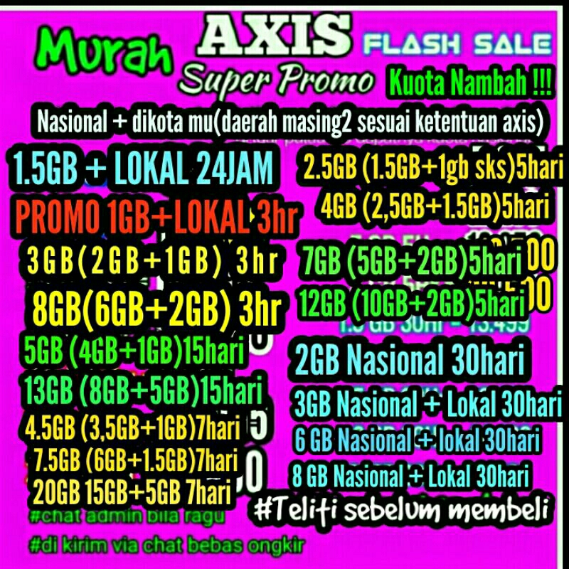 Termurah paket data / kuota axis nasional + LOKAL MENYESUAIKAN DAERAH SESUAI KETENTUAN AXIS PERDAERA