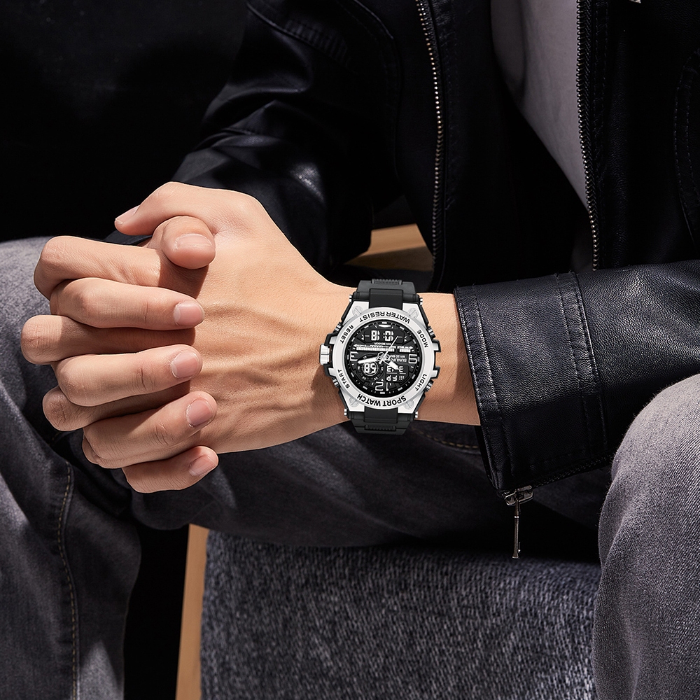 Sunlifex Jam Tangan Pria Digital&Analog Olahraga Multifungsi Tali Silikon Jam Tangan Cowok D003-8