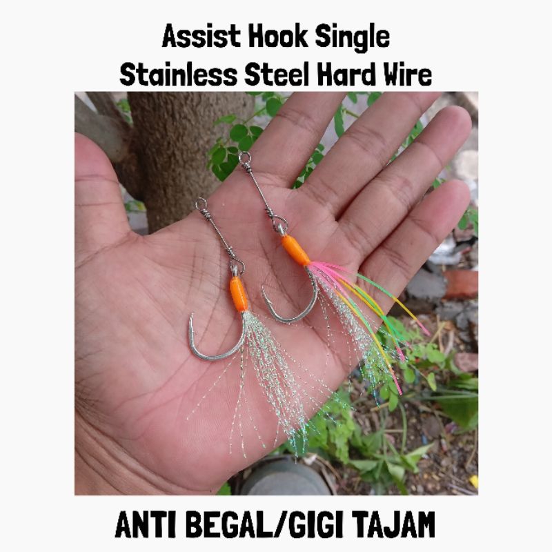 Assist Hook Single Wire Stainless Steel Anti Gigi Tajam Siap Pakai Umpan Jigging Tenggiri Barakuda