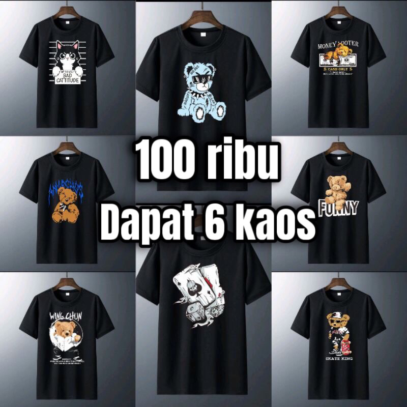 PROMO 100RIBU DAPAT 6 PCS KAOS MOTIF BONEKA | kaos pria dan wanita | kaos murah | kaos distro | kaos