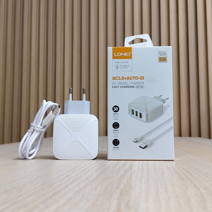 LDNIO A3310Q Charger HP Android super cepat Type C 33W 3 USB Port