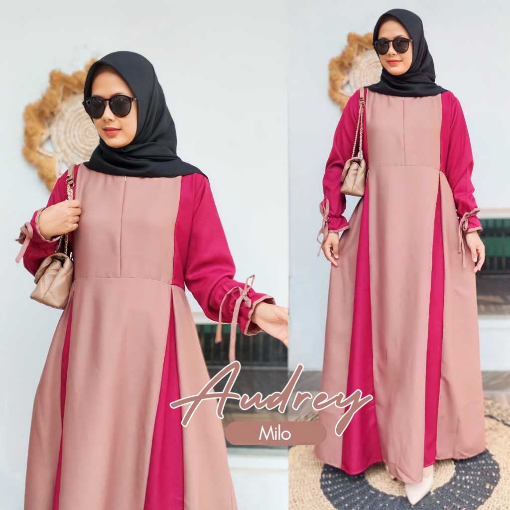 Gamis Audrey Terbaru (SG) Gamis Ity Crepe Kombinasi / Gamis Ity Crepe Premium