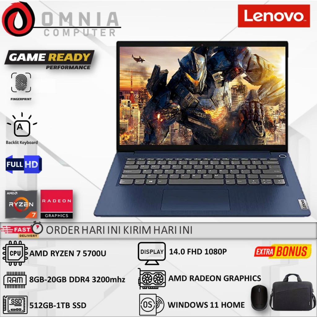 Laptop Gaming Lenovo Ideapad Slim 3 Amd Ryzen 7 5700U 20Gb 1Tb ssd 14" fhd windows 11 original