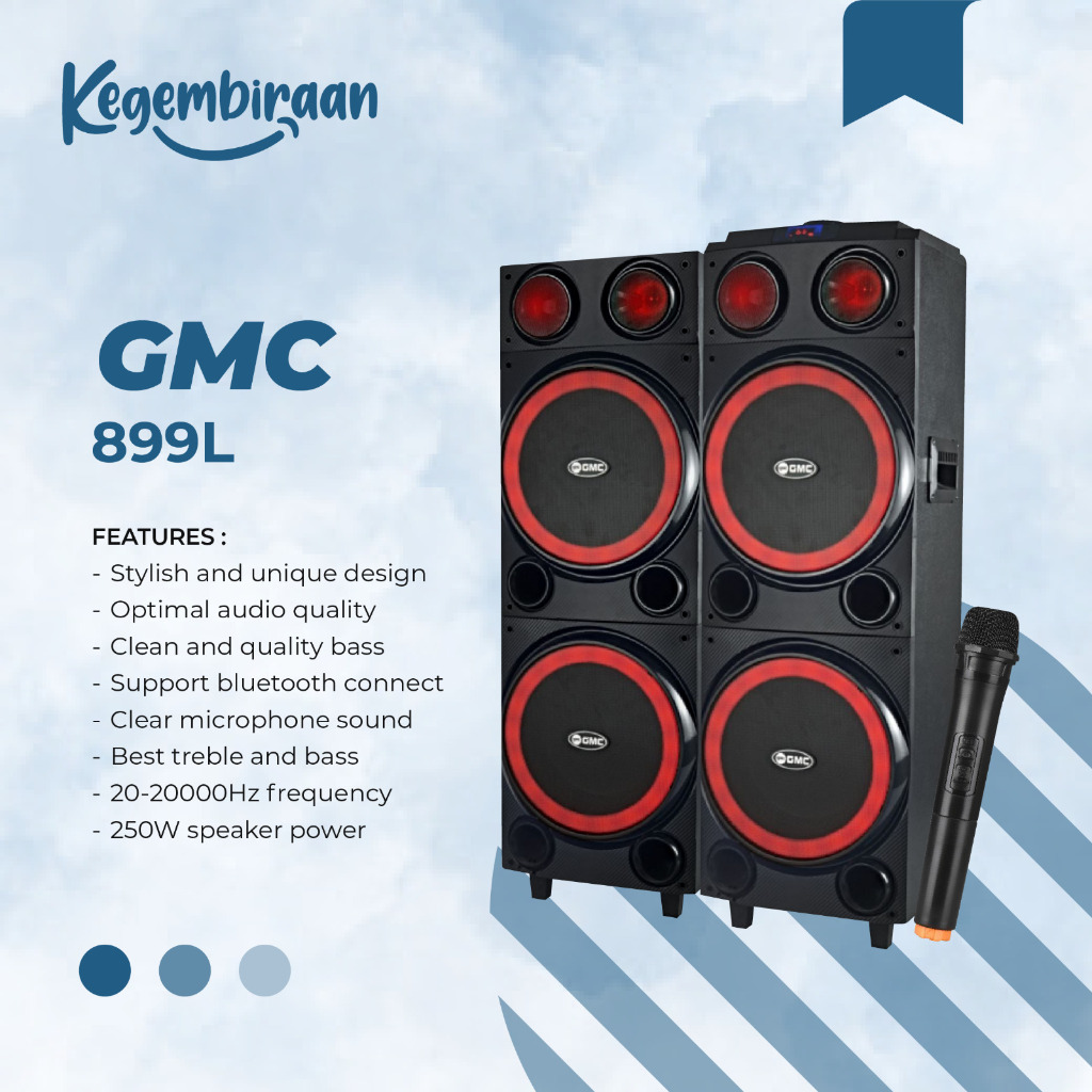 GMC SPK-899L SPEAKER BOX ,USB, 2 MIC BLUETOOTH 10 INCH 4 WAYS 250 RMS (NEW) (KHUSUS BANDUNG)  Spesif